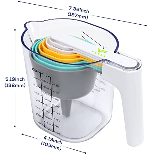 FAVIA Measuring Cups and Measuring Spoons Set of 10 Pieces Plastic Kitchen Cooking Baking Stackable Measurement BPA Free Dishwasher Safe for Liquid and Dry Green+Yellow