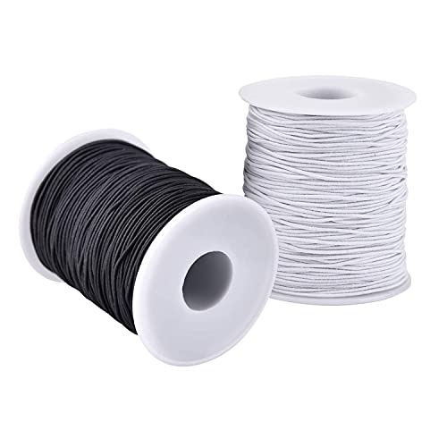 Elastic String for Bracelets, 2 Rolls 1 mm Sturdy Stretchy Elastic Cord for Jewelry Making, Necklaces, Beading Black and White