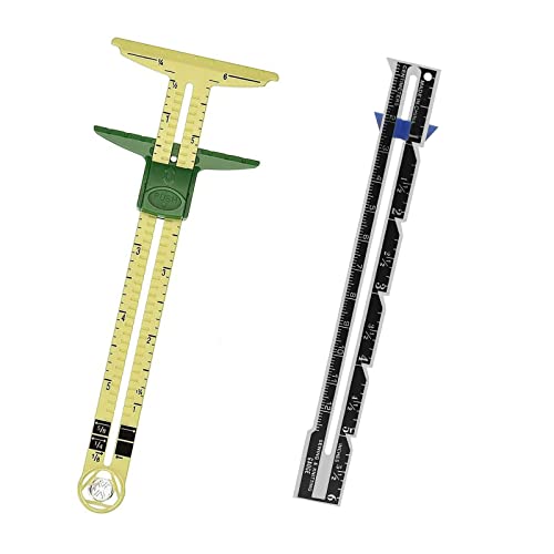 YEQIN 2 Pcs Sliding Gauge Measuring Sewing Tool, 5-in-1 Sliding Gauge Measuring and Stainless Steel Quilting Ruler Sewing Tool Fabric Quilting Ruler for Knitting Crafting Sewing Beginner Supplies