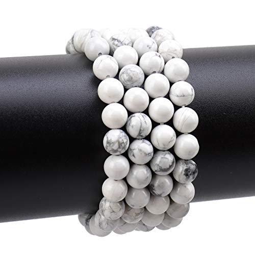 LPBeads 100PCS 8mm Natural White Howlite Beads Gemstone Round Loose Beads for Jewelry Making with Crystal Stretch Cord