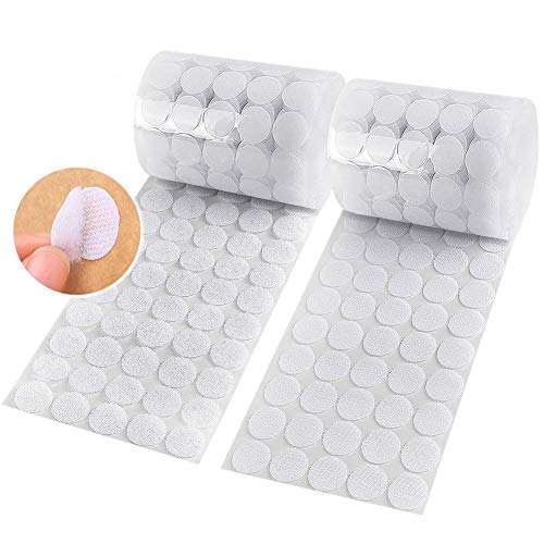 Hompie 1200pcs (600 Pair Sets) 15mm Diameter Sticky Back Hook, Self Adhesive Dots Loop Tapes for DIY Crafts Office Classroom (White)