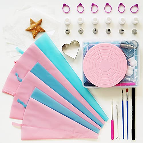 Cookie Decorating Supplies Kit 82Pcs With Storage Box, Sugar Cookies Turntable Set With 6 Piping Tips and Bags, Scribe Needle, Brush, Ideal Beginner Decorator Lover Kids Gift Valentine Halloween