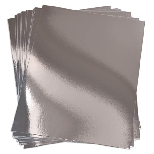 60 Metallic Silver Card Stock Mirror Paper Sheets Foil Board Reflective Sheet for Craft Metal Scrapbook Poster Cardboard Mirrored Embossing Crafts Stock Shiny Material Letter Size 8.5" x 11"