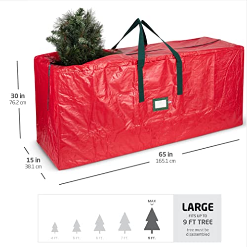 Zober Large Christmas Tree Storage Bag - Fits Up to 9 ft Tall Holiday Artificial Disassembled Trees with Durable Reinforced Handles & Dual Zipper - Waterproof Material Protects from Dust and Moisture (Red)