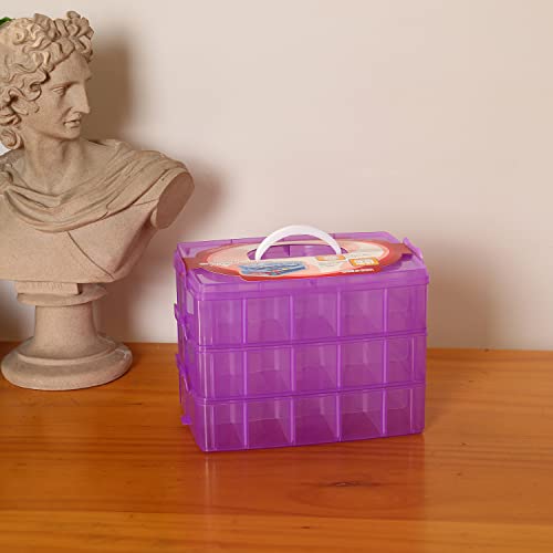 Sooyee Bead Organizer,3-Tier Craft Organizers and Storage,Stackable Storage Containers with 30 Compartments Dividers for Washi Tape,Toy,Hair Accessories,Art Supplies,Fishing Tackle,Purple