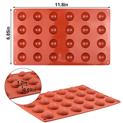 BUSOHA 24 Cavities Semicircle Silicone Molds - Mini Semi Sphere Round Dome Fondant Mold, Bomb Teacake Baking Pan for Cake Decoration, Chocolate Candy Gummy Mousse Jelly Pudding Ice Cube Tray, Set of 2