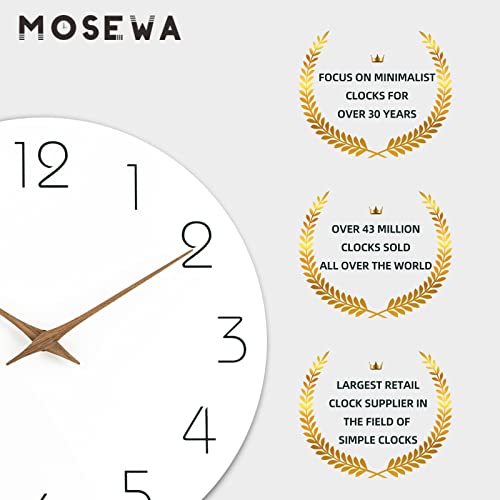 Mosewa Wall Clock 10 Inch Silent Non Ticking Wood Wall Clocks Battery Operated - Wooden White Modern Office Simple Minimalist Clock Decorative for Kitchen,Home,Bathroom,Living Room(10" White)