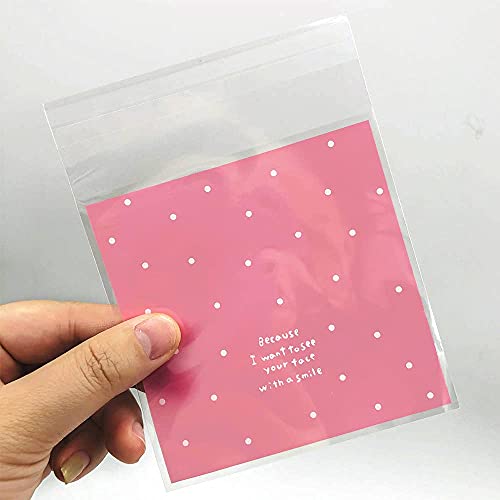 Artboil 100pcs Lovely Small Self Adhesive Treat Bag Cellophane Bag Cookie Bag, Homemade, Party, Wedding Favor Bag, for Bakery, Biscuit, Candy - Pink (3.94" x 3.94")