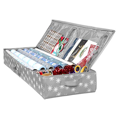Wrapping Paper Storage Container – Fits up to 27 Rolls 1 3/8” Diam. - Underbed Gift Wrap Organizer Bags, Wrapping Paper Rolls, Ribbon, and Bows - Under Bed- Durable Material 600D - Up to 40" Rolls