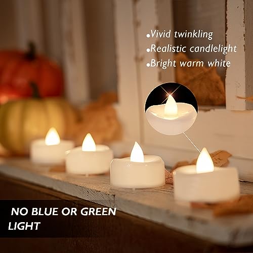 LED Candles, Tea Lights Candles Battery Operated Bulk, 24-Pack Long-Lasting 150 Hours Flameless Tealight Candles, Realistic Tea Lights for Halloween Christmas Wedding Table Decor, 1.5'' D X 1.25'' H