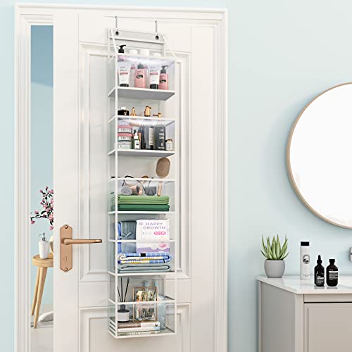 Fixwal 5-Shelf Over The Door Hanging Pantry Organizer, Room Organizer with Clear Plastic Pockets, 25lb Ultra Sturdy & Large Capacity Door Organizer for Closet, Bedroom, Nursery, Bathroom and Sundries