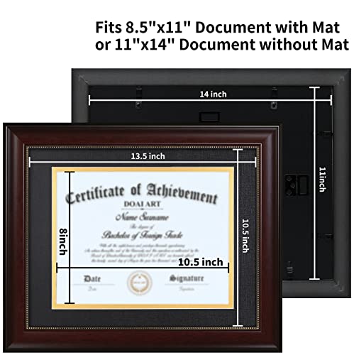 DOAI ART 8.5 x 11 Diploma Frame Classic Mahogany Display 8.5x11-inch with Black Over Gold Mat or 11x14 Document &Certificate Without Mat,Wide Molding, Gold Beads Hanging Hardware Included, Tabletop