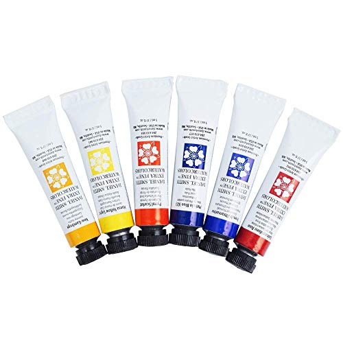 DANIEL SMITH 285610005 Extra Fine Essentials Introductory Watercolor, 6 Tubes, 5ml, Blue/Transparent/Yellow, 0.17 Fl Oz (Pack of 6)