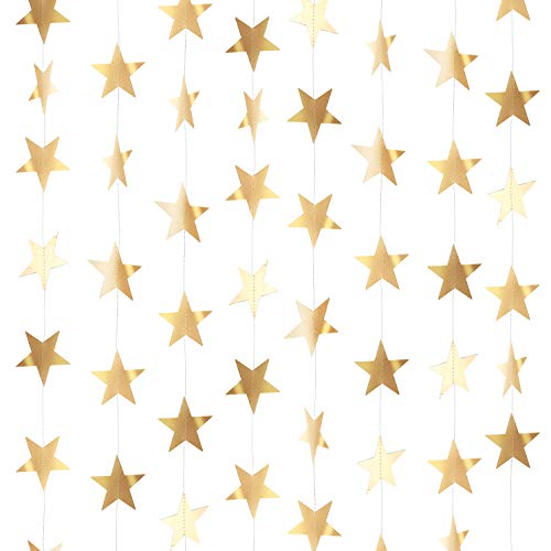 Glitter Star Garland Banner Decoration, 130 Feet Bright Star Hanging Bunting Banner Backdrop for Engagement Wedding Baby Shower Birthday Christmas Party Decor (Champagne Gold)