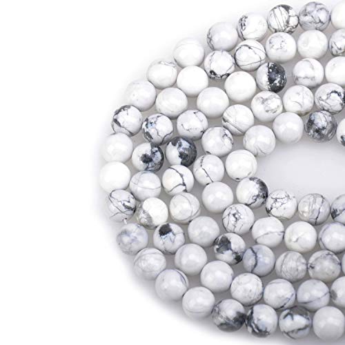 LPBeads 100PCS 8mm Natural White Howlite Beads Gemstone Round Loose Beads for Jewelry Making with Crystal Stretch Cord
