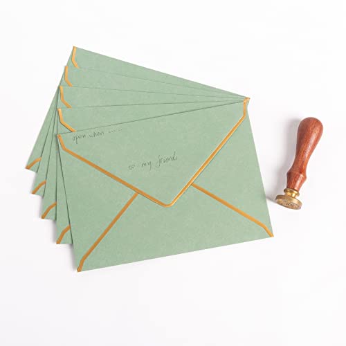 50 Pack A7 Envelopes 5 x 7 Card Envelopes Self-Adhesive V Flap Envelopes with Gold Border for Office, Wedding Gift Cards, Invitations, Graduation, Baby Shower, Parties (Sage Green)