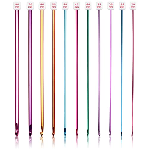 Coopay Long Crochet Hook Set, 11pcs Tunisian Crochet Hooks Multicolor Afghan Crochet Needles for Crocheting, 2mm(B)-8mm(L), Great Knitting & Crochet Supplies Tool Set for Beginner, Crocheter & Knitter