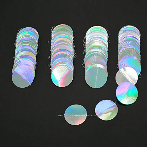 Holographic Circle Garlands Iridescent Party Supplies Hanging Streamer Backdrop Kids Unicorn Mermaid Theme Birthday Party Decorations Baby Shower Graduation Wedding Disco Bachelorette Party Decor