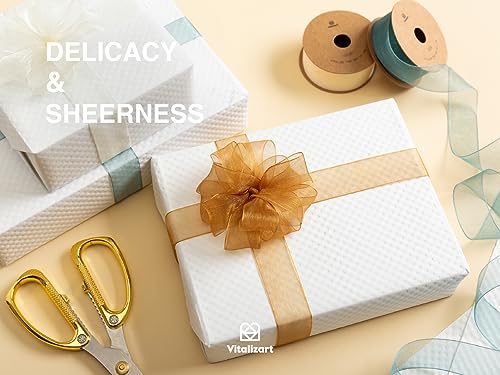 Vitalizart 1" x 90Yd Organza Ribbon Mixed Color Sheer Ribbons Set 10 Yd x 9 Rolls Handmade Eco-Friendly for Gift Wrapping Christmas Tree Crafts Bows Wedding Invitations Wreaths Wrap