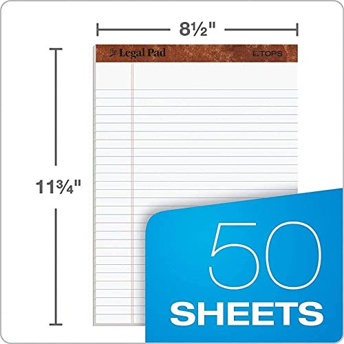 TOPS 8.5 x 11 Legal Pads, 12 Pack, The Legal Pad Brand, Wide Ruled, White Paper, 50 Sheets Per Writing Pad, Made in the USA (7533)