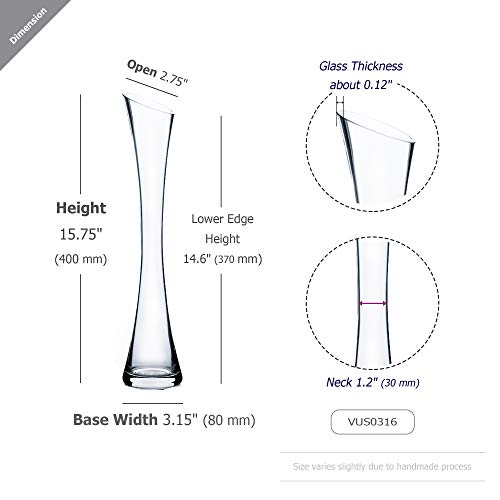 WGV Maria Bud Vase, Width 3", Height 15.75", Clear Tall Slant Cut Opening Gathering Concaved Glass Floral Container Centerpiece for Wedding Party Event Home Office Decor, 1 Piece