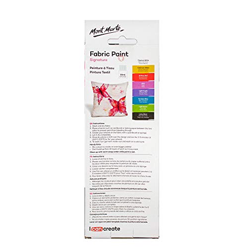 Mont Marte Permanent Fabric Paint Set 8 x 20ml Vivid Colours for Textile, Fabric, T-Shirt, Canvas, Wood, Ceramic, Glass