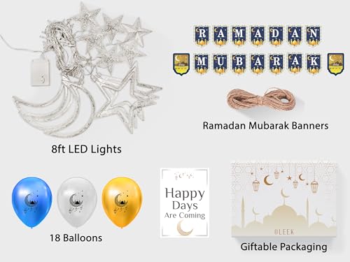 OLEEK Ramadan decorations for home - Ramadan decorations set ( lights -Ramadan banner and balloons )& Eid decoration -Ramadan gifts for kids Ramadan decor زينة رمضان كريم ديكور