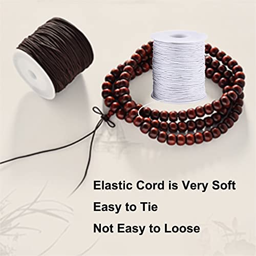 Elastic String for Bracelets, 2 Rolls 1 mm Sturdy Stretchy Elastic Cord for Jewelry Making, Necklaces, Beading Black and White