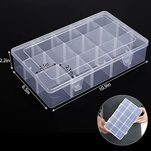 SGHUO 3 Pack15 Grids Large Plastic Storage Box Organizer Box,15 Compartments with Dividers for Tackle Box,Beads,Washi Tape,Ribbon, Crafts, Art Supply 10.9X6.5X2.2inch