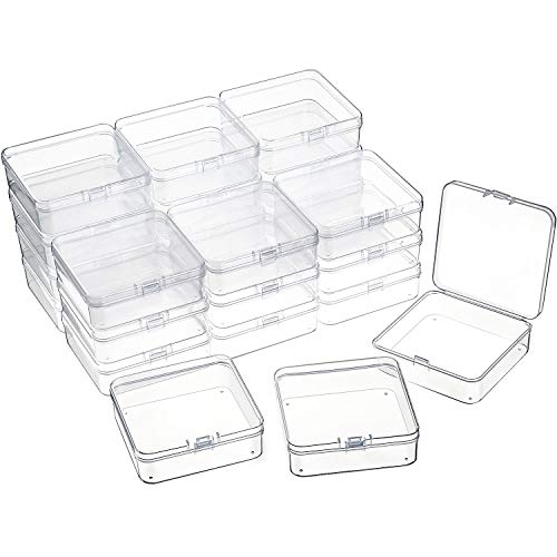 SATINIOR 24 Packs Small Clear Plastic Beads Storage Containers Box with Hinged Lid for Storage of Small Items, Crafts, Jewelry, Hardware, 3.3 x 3.3 x 1.2 in