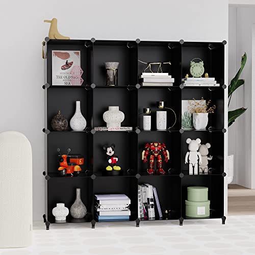 HOMIDEC Cube Storage Organizer 16-Cube Storage Shelf for Garment Racks, Closet Organizers with Metal Hammer, Bookshelf for Kids, (48.4 L x 12.2 W x 48.4 H Inches),Black