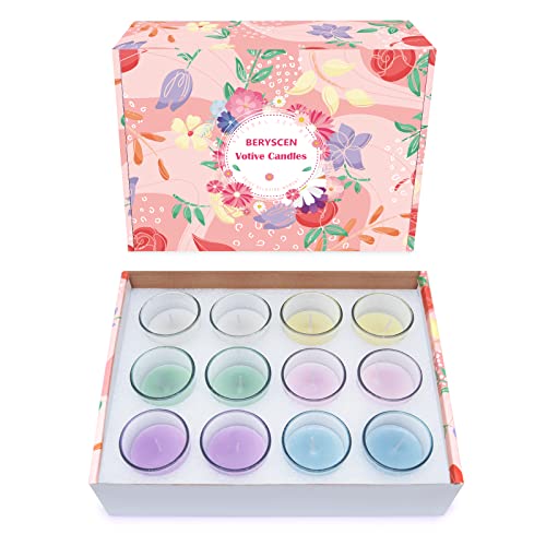 Set of 12 Scented Candles with 6 Fragrance, Natural Soy Wax Glass Votive Candles for Home Scented and Stress Relief, Christmas Thanksgiving Return Gift for Women/Girl