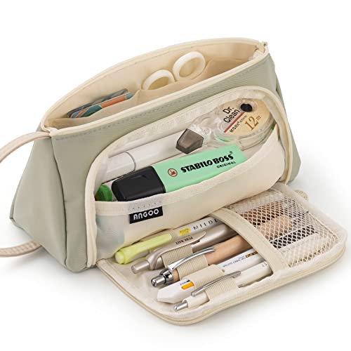 EASTHILL Big Capacity Pencil Case High Large Storage Pouch Marker Pen Case Simple Stationery Bag School College Office Organizer for Teens Girls-Light Green