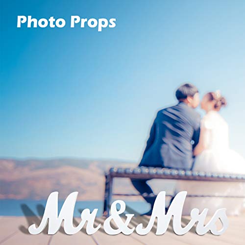 Mr & Mrs Sign for Wedding Table, Large Mr and Miss Wooden Letters, Party Decoration Head Table Wedding Wood Letter, Just Married Sign Anniversary Party Valentine's Day Decor (white), 12.5 x 7 x 2.5 inches