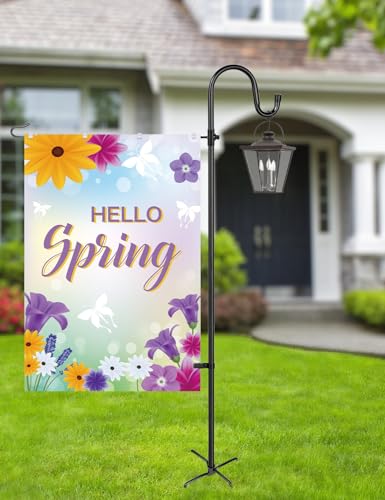 LOPANNY Large Garden Flag Holder Stand Pole for 28 x 40 Flags with Shepherds Hooks for Outdoor - 60 Inches Heavy Duty Yard Flag Post Stake Perfect for Outdoor Decor(Without Solar Lights & Flag)