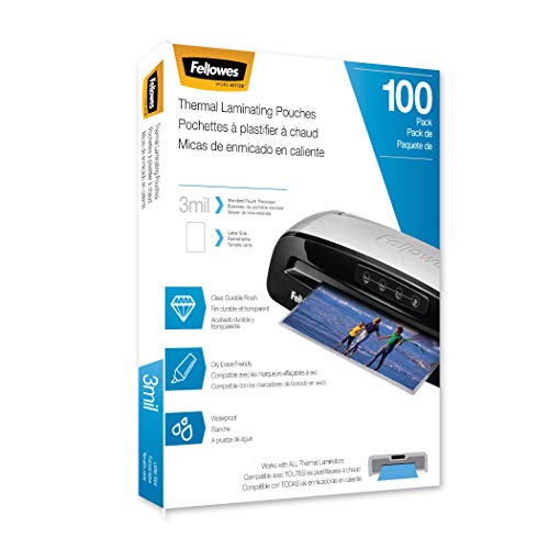Fellowes Thermal Laminating Pouches/Sheets, Letter Size 9 x 11.5-Inches, 3 mil, 100 Pack (5743301)