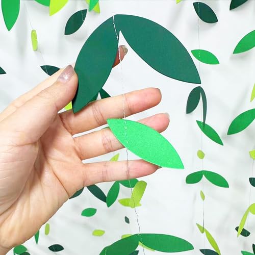 52 Ft Spring Summer Theme Green Paper Leaf Garland Hanging Leaves Streamer Banner for Green Birthday Wedding Engagement Bridal Shower Bachelorette Baby Shower Tea Party Decorations Supplies (4 Packs)