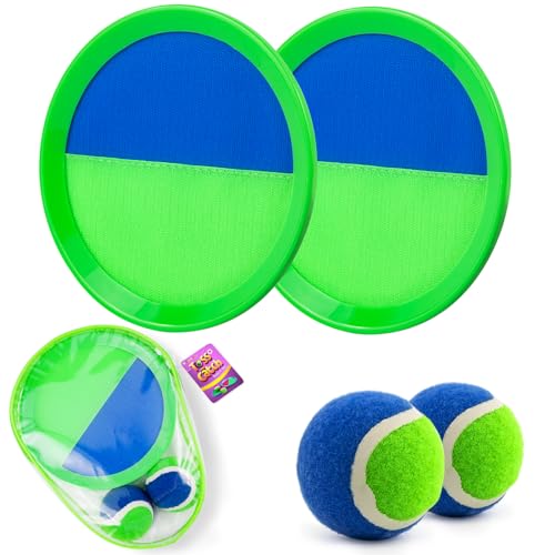 Qrooper Toss and Catch Ball Set Kids Toys, Beach Toys, Yard Games, Outdoor Toys for Kids Ages 3-12, Upgraded Camping Games Paddle Ball Games for Kids, Adults and Family (Green)