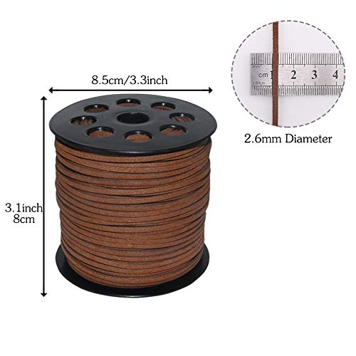 Tenn Well 2.6mm Suede Cord, 100 Yards Flat Faux Leather Cord for Jewelry Making, Necklace and Bracelet Making, Dream Catchers and DIY Crafts (Brown)