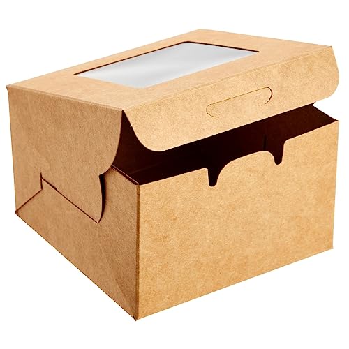 25-Pack Mini Cake Boxes with Display Window for Gift Giving, Bakesale, Cupcakes, Dessert, Cookies, Pie, Macaroons, Donuts, Pastry, Kraft Paper Material (4x4x2.5 in)