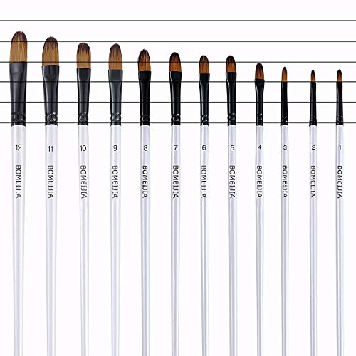 GETHPEN Filbert Paint Brushes Set, 12 PCS Artist Brush for Acrylic Oil Watercolor Gouache Artist Professional Painting Kits with Synthetic Nylon Tips White