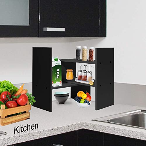 Hossejoy Wood Adjustable Desktop Storage Organizer Display Shelf Rack, Office Supplies Desk Organizer,Black