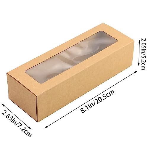 FIREBOOMOON 15 Pack Brown Kraft Macaron Boxes with Clear Display Window,Small Macaron Container Bakery Packaging Box for Truffles Desserts Mini Cupcake Muffins Cookies(6-7 Cavities,8" x 2.8" x 2")