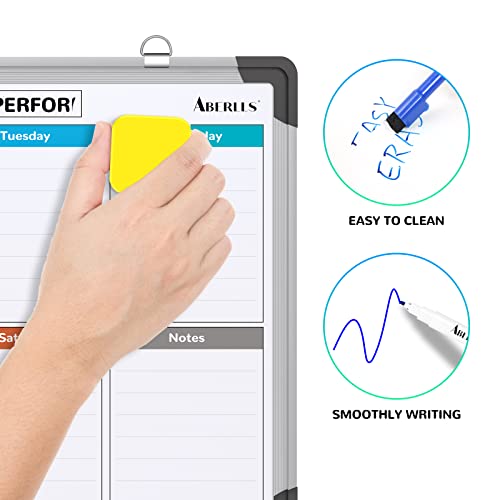 Small Weekly Calendar Dry Erase Whiteboard for Wall, 16" x 12" Magnetic Dry Erase Board, Hanging Double-Sided White Board, Portable Board for List, Kitchen, Planning, Memo, Home, Office