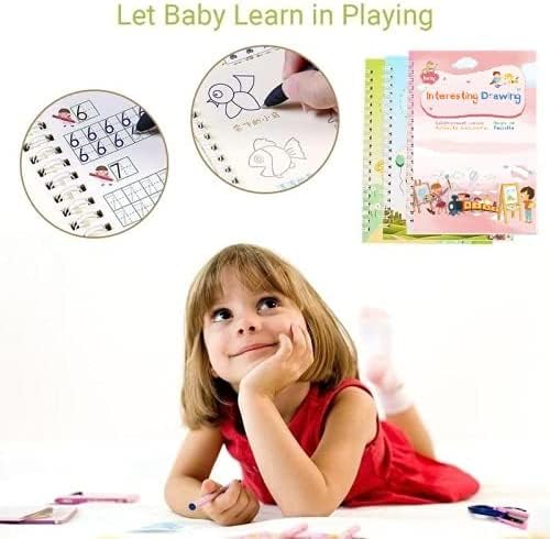 DigMonster™ Magic Ink Copybooks for Kids Reusable Handwriting Workbooks for Preschools Grooves Template Design and Handwriting Aid Practice for Kids The Print Writing (4 Books with Pens)