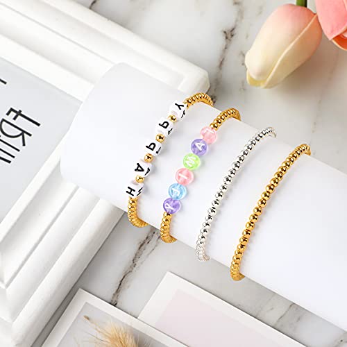 1200Pcs 4mm Round Beads Spacer Beads Smooth Loose Ball Beads for DIY Bracelet Jewelry Making Craft, Silver & Gold