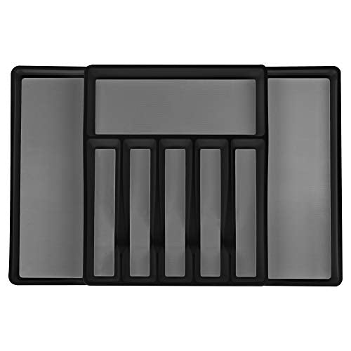 ELTOW Expandable Silverware Drawer Organizer, 8 Compartment Non-Slip & Adjustable Silverware Trays For Kitchen Drawers, Kitchen Organization for Utensils, Cutlery, Flatware Storage - Black