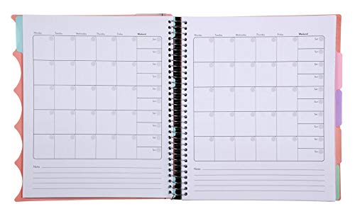 Mintra Office Durable PREMIUM Spiral Notebook, ((Salmon, 5 Subject (8.5in x 11in)), Fabric Covered Coils, No Snags, College Ruled, Adjustable PocketDividers, Ruler, Organization, School