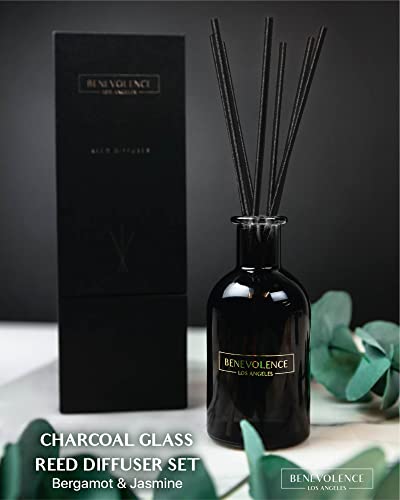 Benevolence LA Reed Diffuser Set, Relaxing Bergamot & Jasmine Fragrance Diffuser | Aromatherapy Reed Diffuser Sticks, Scented Oil Diffuser Sticks | Bathroom Diffuser, Scented Sticks Diffuser