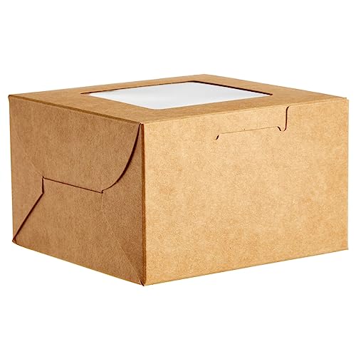 25-Pack Mini Cake Boxes with Display Window for Gift Giving, Bakesale, Cupcakes, Dessert, Cookies, Pie, Macaroons, Donuts, Pastry, Kraft Paper Material (4x4x2.5 in)